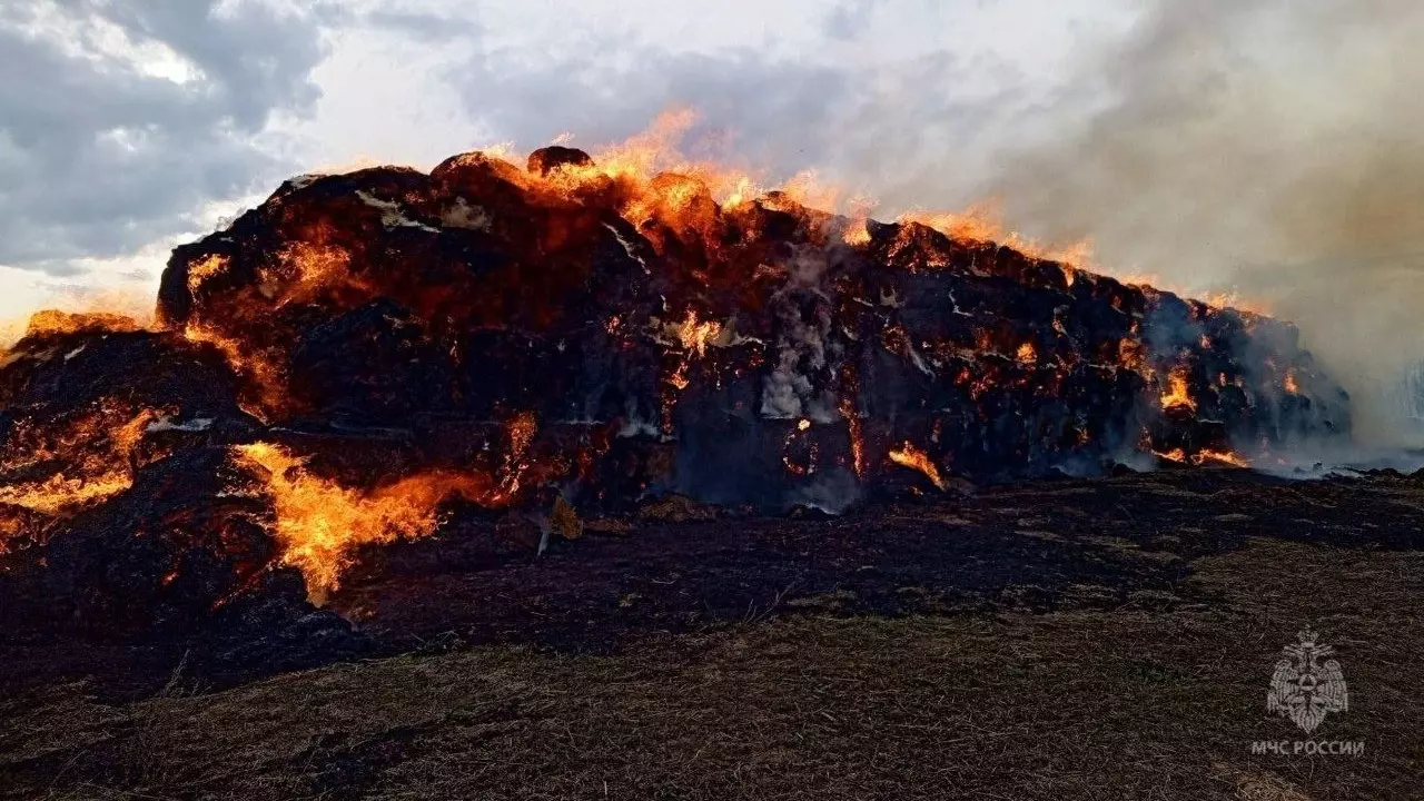 Из-за детской шалости в Удмуртии сгорели 600 рулонов соломы на ферме