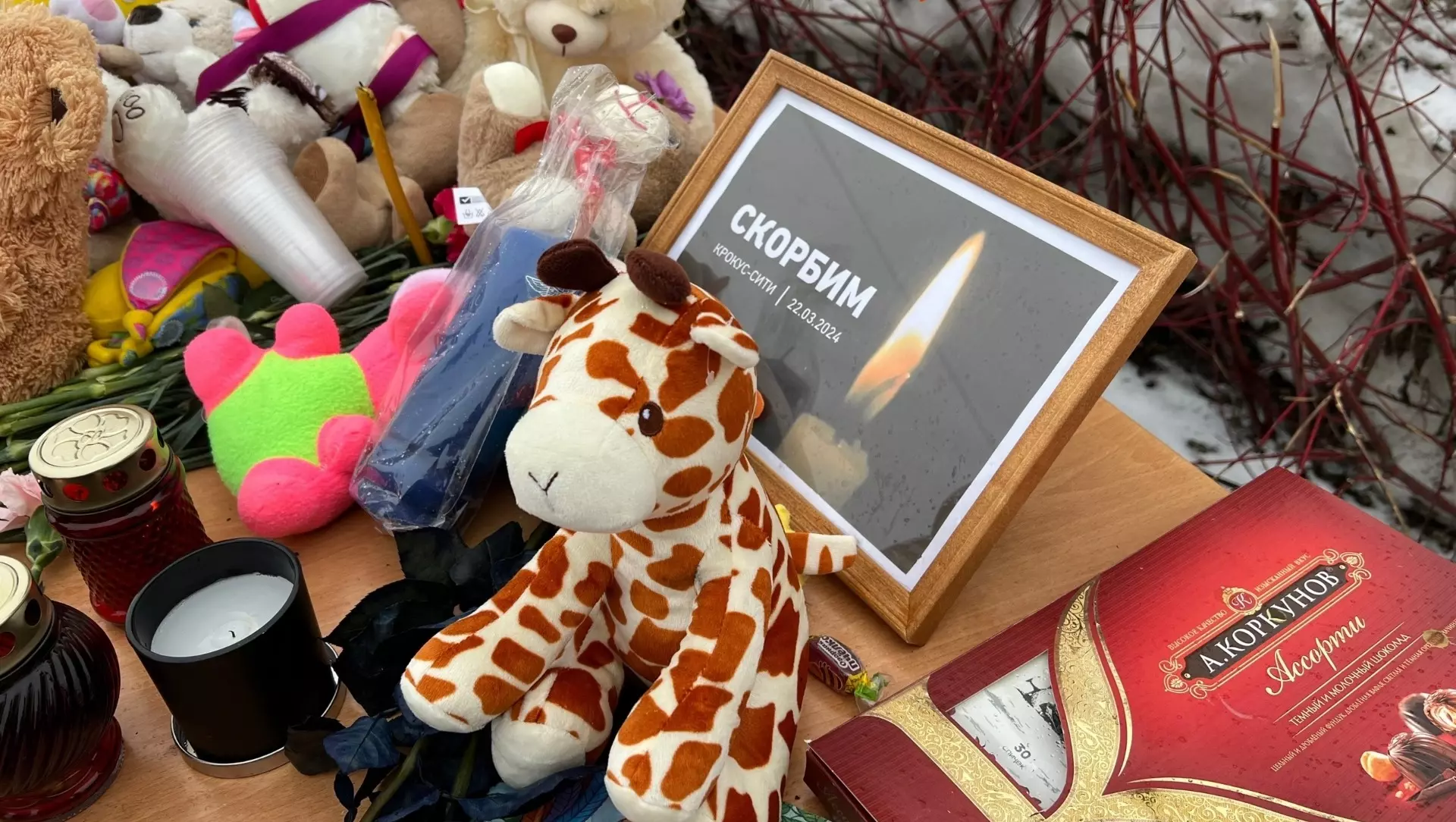 Ижевск скорбит: люди несут цветы и игрушки к мемориалу памяти погибших в теракте